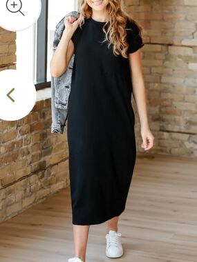 NWOT Classic Black Crewneck Midi Dress - Sleek Everyday Style